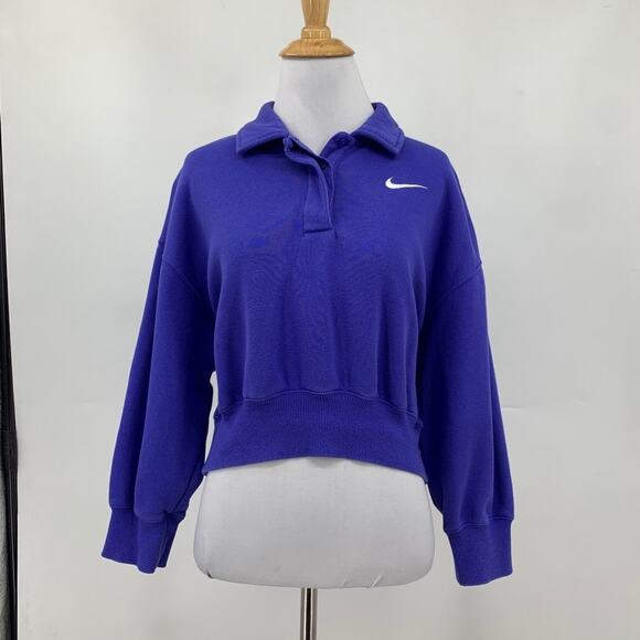 Nike Sweatshirt Womens XS Extra Small Violet Sportswear Phoenix Fleece Polo Crop - Picture 2 of 14